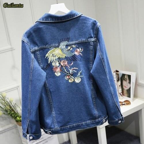 Guilantu Spring Embroidery Floral Denim Jacket Women Plus Size Slim Korean Vintage Short Outerwear Harajuku Jeans Coat Female