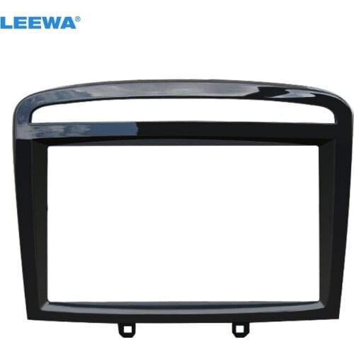 LEEWA Car Double Din Radio Fascia DVD Decorative Frame for PEUGEOT 408 2013 Dashboard Mount Panel Frame Trim Kit #CA5193