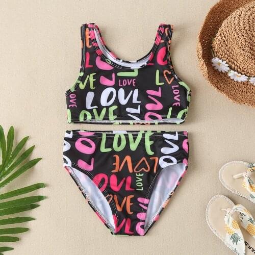 Girls summer swimsuit suits childrens clothing girls summer vacation LOVE letters swimming two-piece baby bikini swimsuits