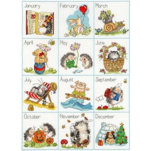 Top Manufacturer Embroidery Calendar Creatures Funny Cross Stitch Sayings with 100% Cotton Floss & Free Shipping for Wall Decor