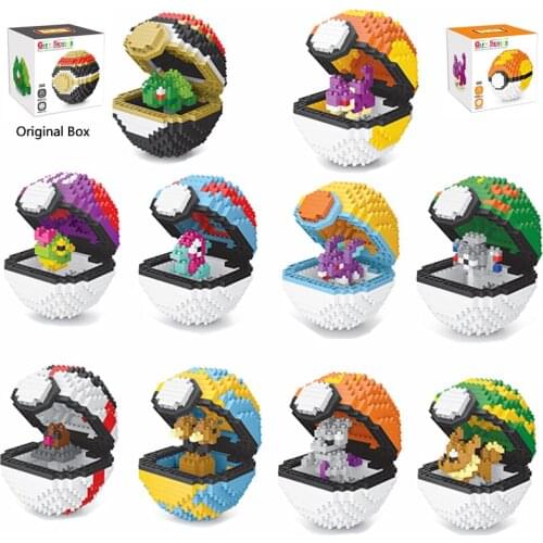 DIY Mini Building Blocks 3D Micro Bricks Pokemon Elf Ball Gift Toy Poke Charmander Mew Psyduck Lapras Raichu Mewtwo Eevee Doduo
