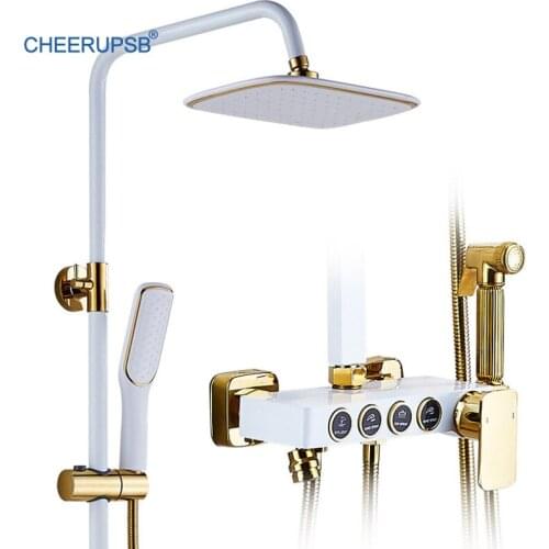 Bathroom White Shower Set Wall Mounted Rainfall Mixer Bath Tap Luxury Rain Shower Faucet Hot Cold Water Copper Shower System Set
