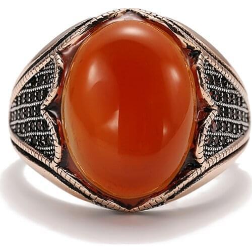 New Red Zircon Trend Accessories Mens Domineering Single Ring Ring Retro Style Jewelry Gift