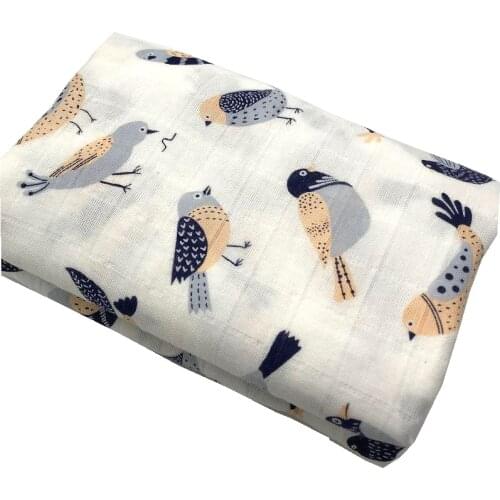 100% Organic Cotton Cute Printed Bird and Parrot Muslin Blanket for Newborn Baby Swaddle Wrap Comfy Infant Bedding Blankets
