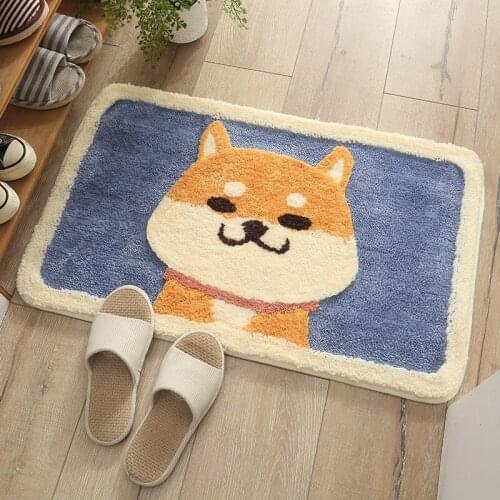 European-style simple cartoon Akita dog flocking carpet floor mats home bathroom door bathroom non-slip mat absorbent foot mat
