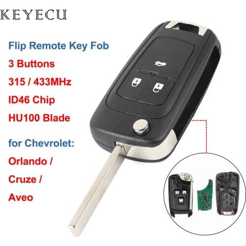 Keyecu Flip Remote Auto Car Key Fob 3 Buttons 315MHz / 433MHz ID46 Chip for Chevrolet Malibu Cruze Aveo Spark Sail