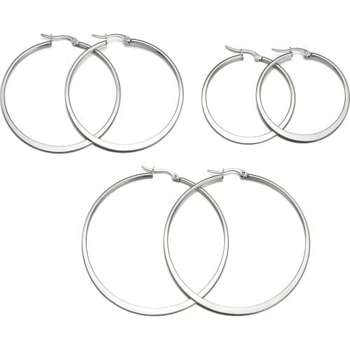 1 Pair Big Round Circle Stainless Steel Hoop Earring Prevent allergy Smooth metal colors for Women Earrings Jewelry 40-60mm