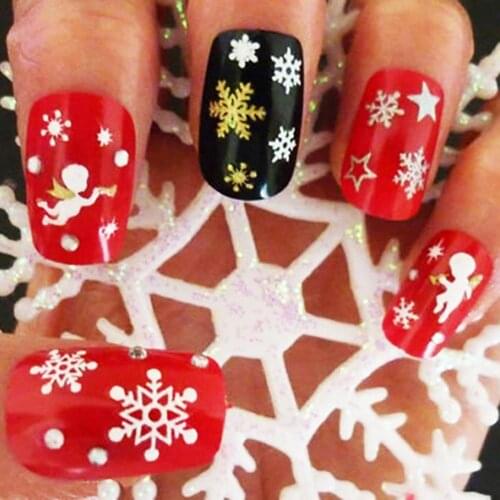 Stylish Nail Art Stickers Christmas Xmas Snowflake Pattern Solid Color PET Nail Sticker Pedicure Fingernail Decal