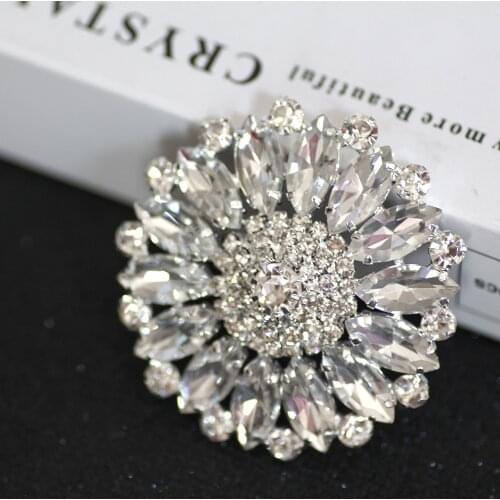 55mm Round Flower Shape Rhinestone applique Crystal Glass sew on rhinestone with silver base For Party Dress Garment accessories