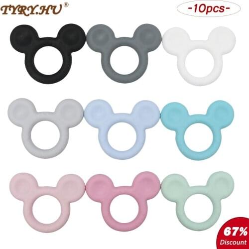TYRY.HU New 10pcs/lot Mouse Teether Cartoon Silicone Beads Pacifier Clips Pendant For Babytooth Nursing Gifts Infant Chew Toys