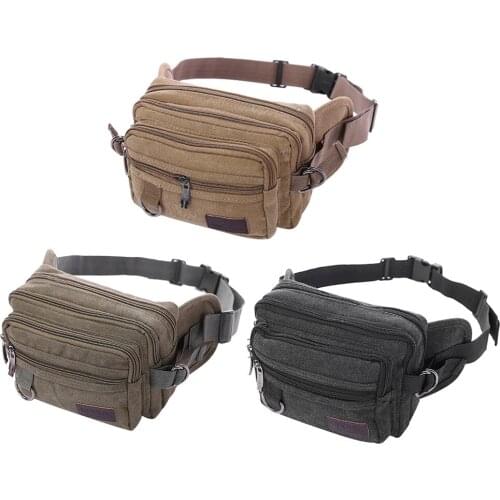 New Men Vintage Travel Zipper Multi Pocket Belt Waist Bag Outdoor Canvas Large Capacity Wallet Fanny Pack Suitable For Leisure