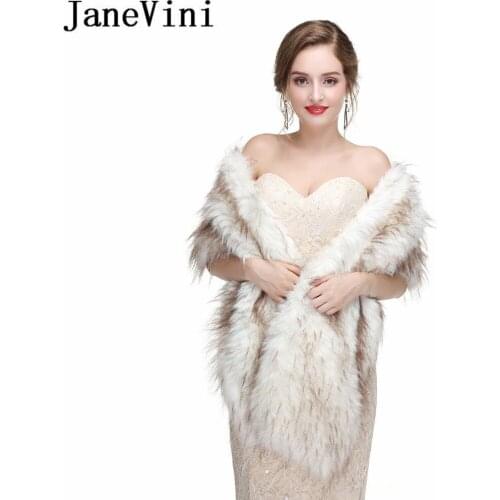 JaneVini Warm Ladies Faux Fur Wrap Stoles Wedding Cape Winter Wedding Bolero Mariage Jacket Bridal Shawl Shrug Accessories 2020