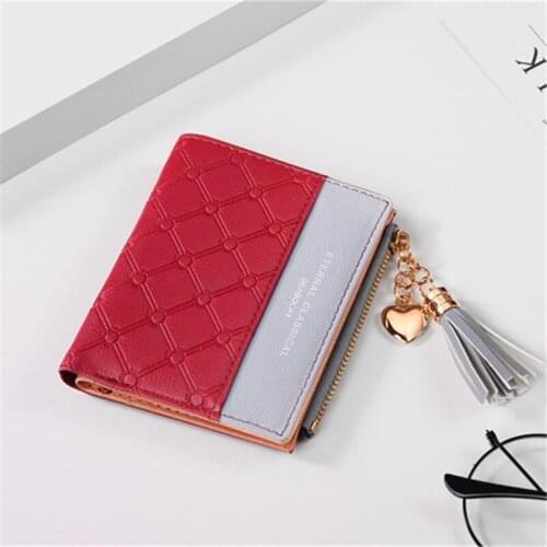 Women Short Wallet Hit Color Embossing Zipper Handbag Tassel Upscale Soft Leather Wallet Simple Coin Purse