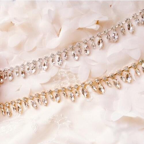 10Yards Golden Silver Rose Gold Crystal Rhinestone Trim Tassel Appliqued Bridal Trimming Crystal Trim Rhinestone Appliqued