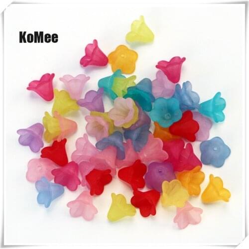 100pcs/lot Colorful Frosted Acrylic Lily Flower Beads 10x14mm Acrylic Craft Bracelet DIY Beads For Jewelry Making Accessories