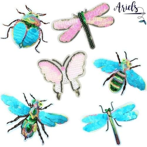 20pcs/lot Embroidery Patch Sequins Bee Beetle Dragonfly Clothing Decoration Sewing Accessories Diy Iron Heat Transfer Applique