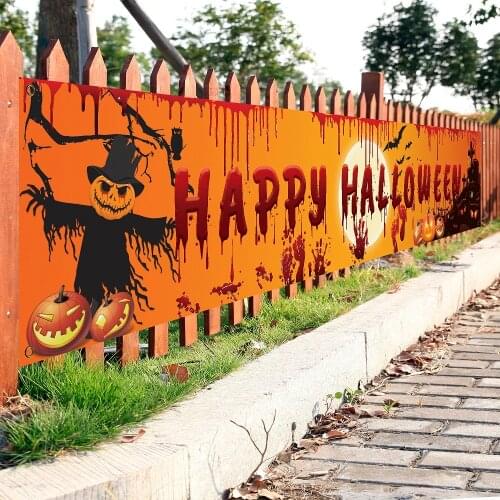 250x48 CM New Halloween Happy Blood Bat Pumpkin Ghost Print Party Background Hanging Banner Decoration