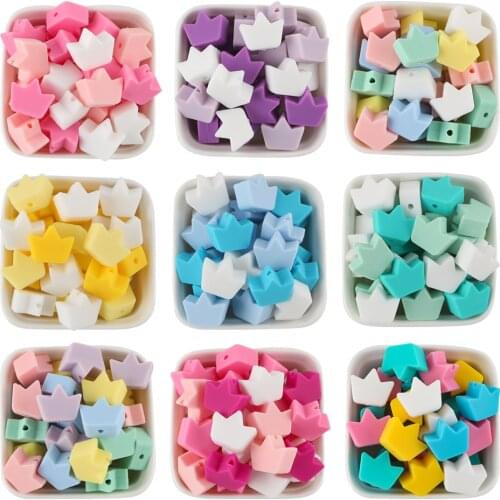 Kovict 30pc Mini Crown Silicone Beads Food Grade Teether DIY Pacifier Chain Necklace Accessories Chewable Nursing Baby Toys