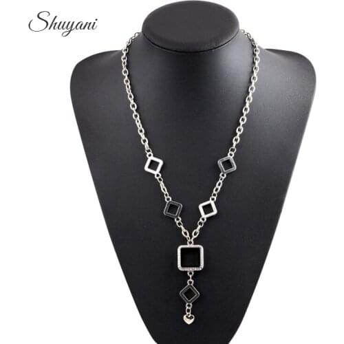 5pcs Classic Square Glass Living Memory Locket Pendant Necklace Rhinestone Floating Locket With Link Chain Choker Jewelry