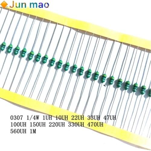 50pcs 1/4W Color Ring Inductor 47UH 0307 0.25W Inductance Chromatic Ring Inductor 1UH 100UH 470UH AL0307-470K 1R 101K 330K 471K