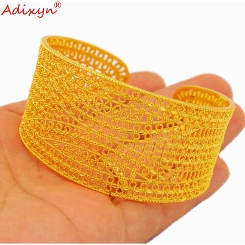 Adixyn New 24k Gold Color Bangle for Women Jewelry Cuff Bracelet African French Dubai Wedding Jewelry Gifts N042810