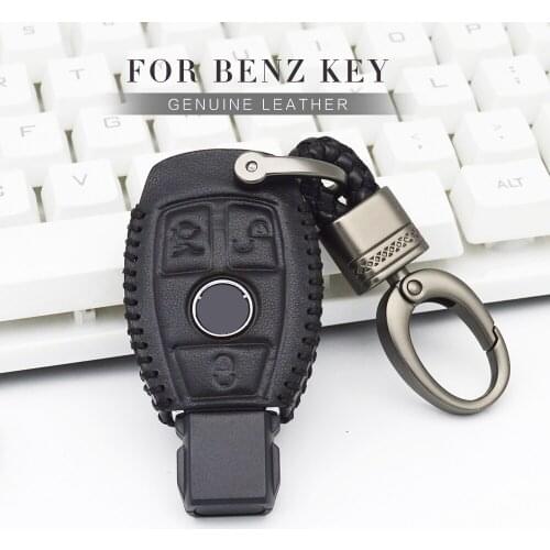 Car Remote Key Case Cover For Mercedes Benz W203 W204 W211 W212 W124 GLA GLC CLA AMG Genuine Leather Key Ring Cover Accessories