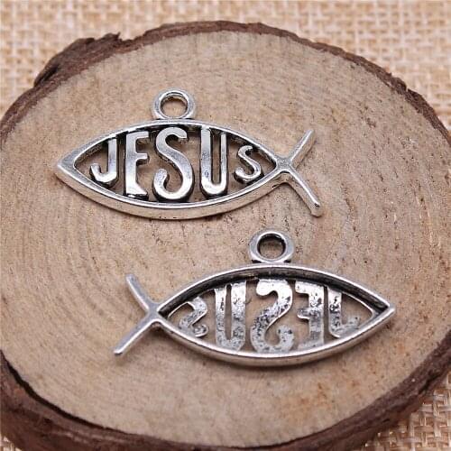 Free shipping 40pcs 29x17mm antique silver JESUS ​​fish charms diy retro jewelry fit Earring keychain hair card pendant