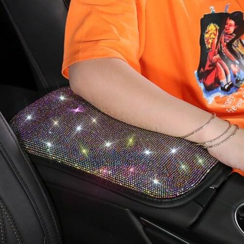 Bling Car Armrests Cover Pad Women Car Interior Accessories Vehicle Center Console Arm Rest Multicolor Rhinestone Car Styling