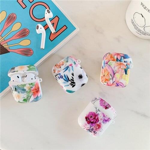 Kjoew For Airpods Case Marble Fashion Flower TPU Ear Cover Earphone Case Luxury For Air Pods 1 2 Headphone Protective Case