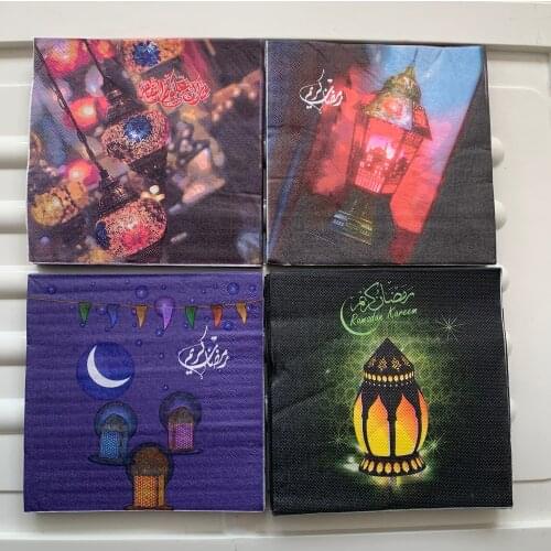 Decoupage wedding vintage Napkin paper green tissue Ramadan moon lamp star flower birthday party elegant towel decor serviettes