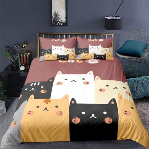 Home Textile Luxury 3D Cartoon Cat Print 2/3Pcs Comfortable Duvet Cover PillowCase Bedding Sets Queen and King EU/US/AU Size