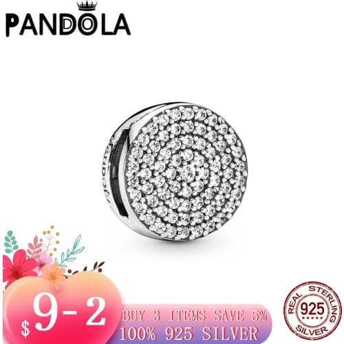 Hot 100% 925 Sterling SILVER charms Round Pavé Clip Charm fit Original Pandora Bracelet silver 925 jewelry