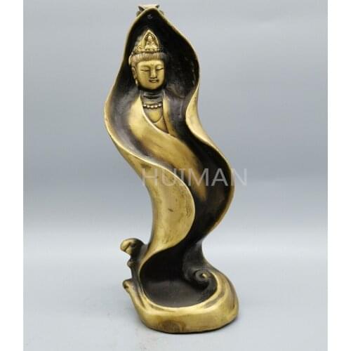 China Brass Statue Luck Wealth Guanyin Incense Platform Metal Crafts Home Decoration