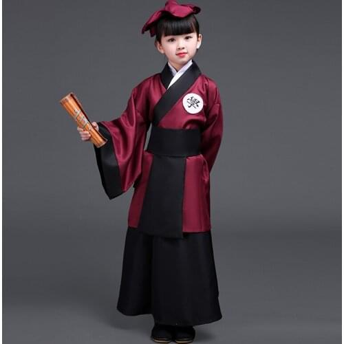 Female childrens book childrens costumes Hanfu disciples performance clothing Guoxue three-character costumes