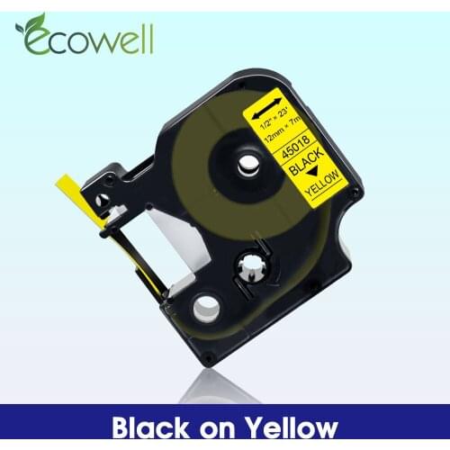 Ecowell 12mm printer ribbon Compatible for Dymo D1 45018 Black on Yellow label tape for Dymo LM160 280 360D 420P 400 Label Maker