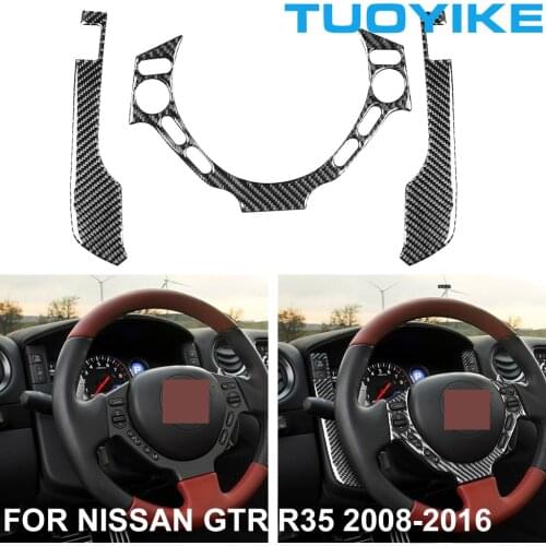 LHD RHD Car Styling Real Carbon Fiber Steering Wheel Trim Cover Decal Sticker For Nissan GTR R35 2008-2016 Interior Moulding