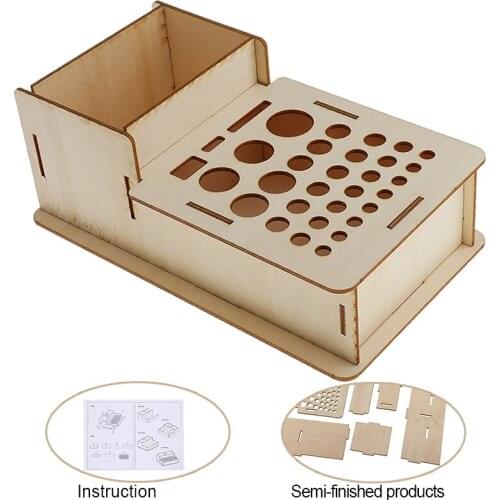 LMDZ 1Pcs Wooden Rack Stand Leather Craft Stamping Punching Holder Leathercraft Tools Organizer Storage Box for Tools