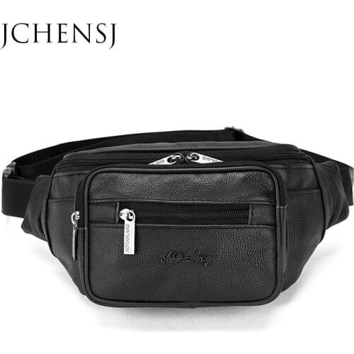 JCHENSJ Genuine Leather Waist Bag For Men 4 Zipper Pocket Mens Belt Bag Large Capacity Outdoor Casual Business Male Fanny Pack