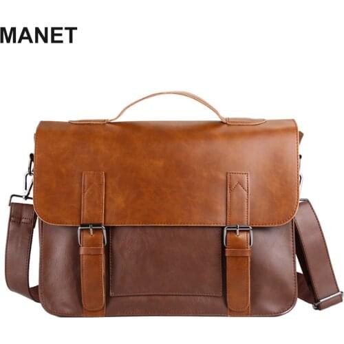MANET Leather Briefcase for Male Luxury Messenger Bag Men Large Capacity Laptop Bags Single Strap Travel Shoulder Bag maletines