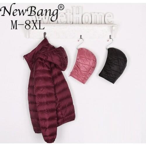 NewBang Brand 6XL 7XL 8XL Plus Size Women Duck Down Jacket Ultra Light Down Jacket Womens Hat Detachable Warm Windbreakers