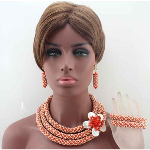 New Latest Orange/Silver Women Costume African Jewelry Sets Bridal Crystal Nigerian Wedding Jewelry Set Free Shipping W13606