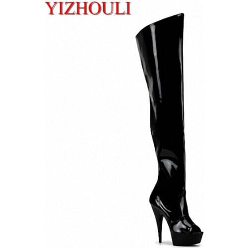 15cm high-heeled shoes cutout over-the-knee womens boots back strap open toe sandals 6 inch heels thigh high boots