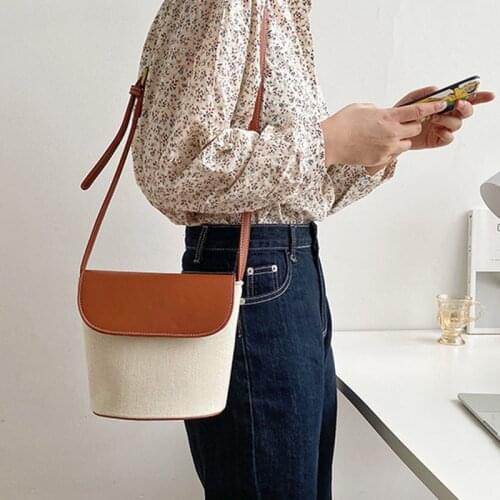 Designer Bucket Womens Bag Single Shoulder Messenger Bag Woman Handbags Fashion Style Canvas Flap Spliced Purse And Hand Bags