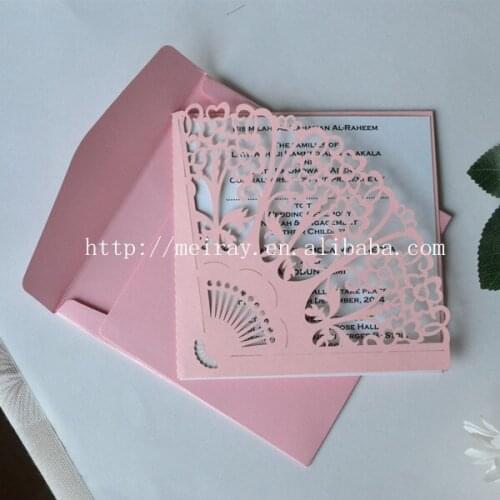 Laser cut wedding invitation card,wholesale Chinese style classic wedding fan invitations 2015