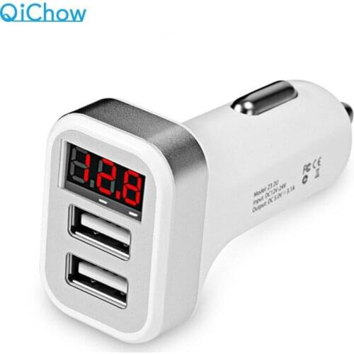 LED Screen Car Charger Digital Display Dual Port 2 USB Adapter 2.1A Car-charger Double USB For iPhone 5 6 7 8 X ipad Apple Cable