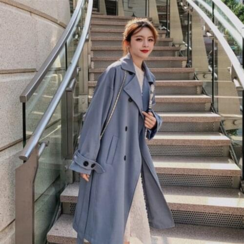 Temperament Trench Coat Womens Clothing 2020 New Spring Autumn Fashion Mid-Length Loose Solid color Windbreaker Coat Female A413