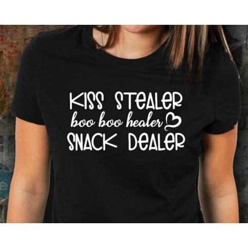 Kiss stealer snack dealer letters women cotton t-shirts crewneck short sleeve funny top tees t shirts for Ladies girls tops