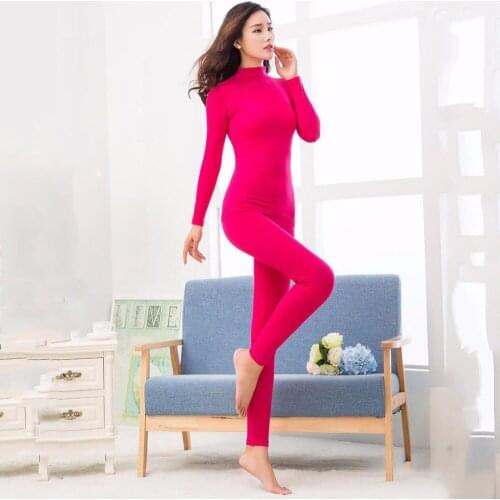 Womens all-cotton leave-bottom thermal underwear set with high neck and thin autumn clothes