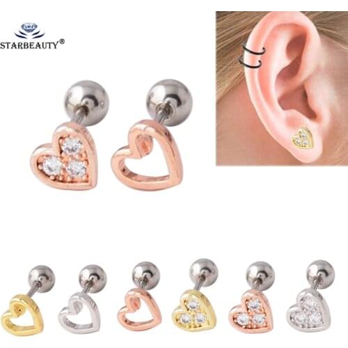 1Pair New arrival stainless steel earrings Piercing helix cartilage studs Ear Piercing 3 Color hexagon tragus ear piercing plug