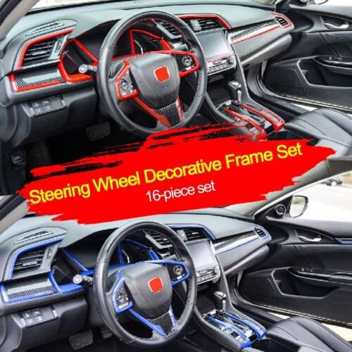 15Pcs Car Panel Decor Center Console Moulding Trim Air Outlet Automotive Steering Wheel Cover for Honda 10th Civic 2016 - 2021